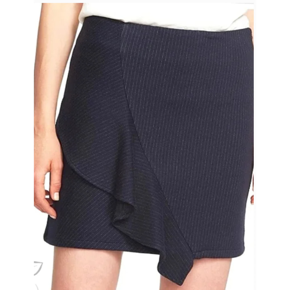 NWT 1.STATE Ruffle Pinstripe Mini Skirt Navy Size XL